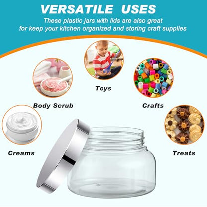 24 Pack Plastic Cosmetic Jars with Lids Label, 8 oz, Clear,Silver - color: Clear,Silver, size: 8 oz