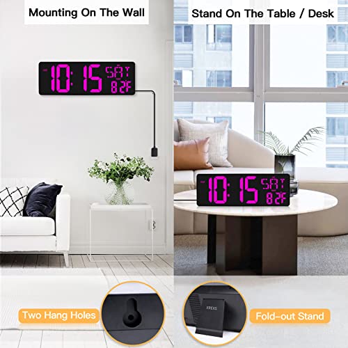 XREXS 17.2 Inch Large Digital Wall Clock with Remote Control - color: Purple