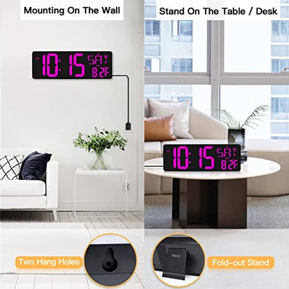 XREXS 17.2 Inch Large Digital Wall Clock with Remote Control - color: Purple