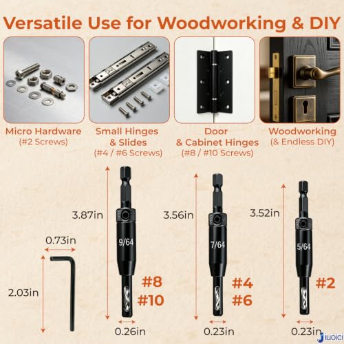 Upgraded Self-Centering Hinge Drill Bit, VIX Bit Set, High Speed Steel - color: Black, size: 3-Pc Set (5/64", 7/64", 9/64")