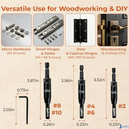Upgraded Self-Centering Hinge Drill Bit, VIX Bit Set, High Speed Steel - color: Black, size: 3-Pc Set (5/64", 7/64", 9/64")