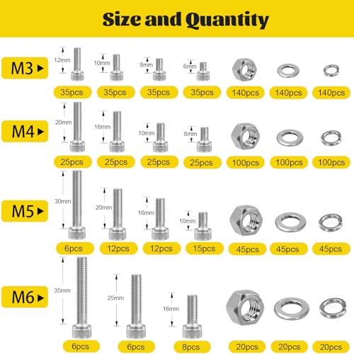 1220PCS M3 M4 M5 M6 Metric Hex Socket Head Screws Assortment Kit - size: SS M3M4M5M6 1220pcs