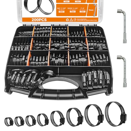 200PCS Black Stainless Steel Hose Clamp Assortment, 8 Sizes, 1/4"-2" - color: Black, size: 1/4"~2"(200pcs)