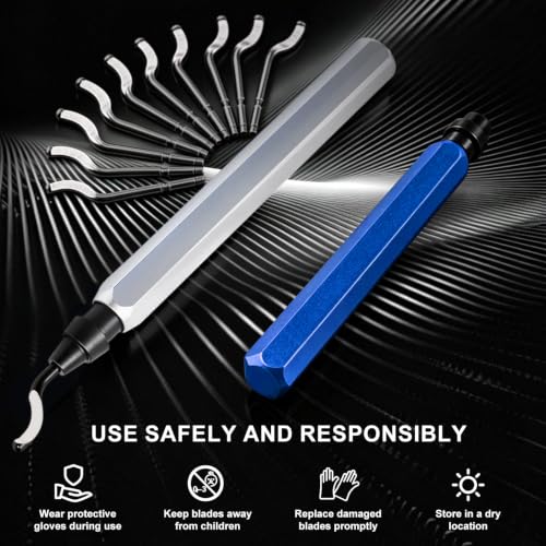 Deburring Tool with 10 HSS Blades and Blue Aluminum Handle, 360° Rotary Reamer for 3D Printing and Metal Edge Finishing, High-Speed Steel Tool for PVC, Copper and Resin - color: Blue