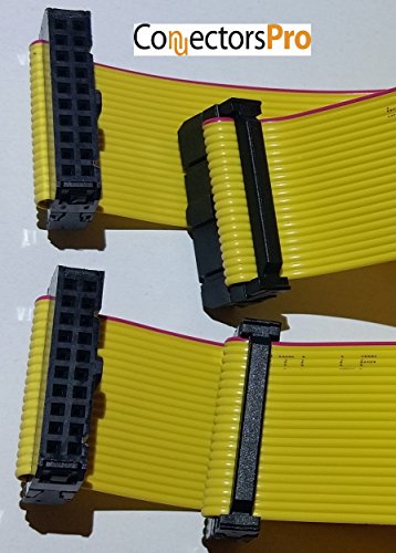 2-Pack IDC 2x10 20P 2.54mm Female Connector 40cm 16 Inches Length Yellow Flat Ribbon Cable, Double Rows 20 Pins 0.1” Pitch FC F/F (20P-40cm-2PK) - size: 20P-40cm-2PK