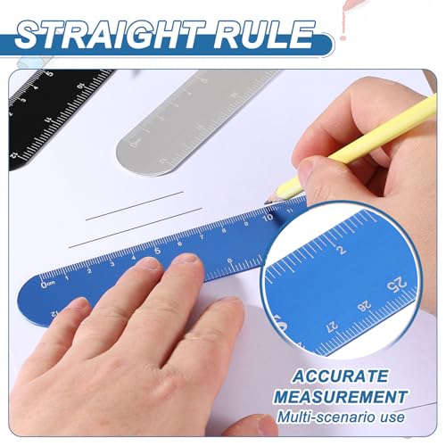 HARFINGTON 2pcs Metal Straight Ruler 12"+6" Metric SAE Silver White - color: Silver White