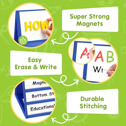 EAMAY Magnetic Desktop Tabletop Stands Pocket Chart Foldable Small Dry Erase Board Classroom Tool for Kids Education (12W*15L, Magnetic) (Pack of 3) - color: Magnetic, size: 12"W x 15"H (Pack of 3)