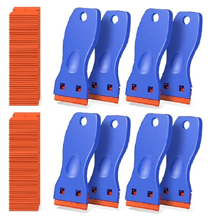 8 PCS Plastic Razor Blade Scraper Tool with 100 PCS Extra Blades, Cleaning Scraper Remover for Stickers Lables Paints Adhesives on Window Glass Car - color: Blue-8pcs