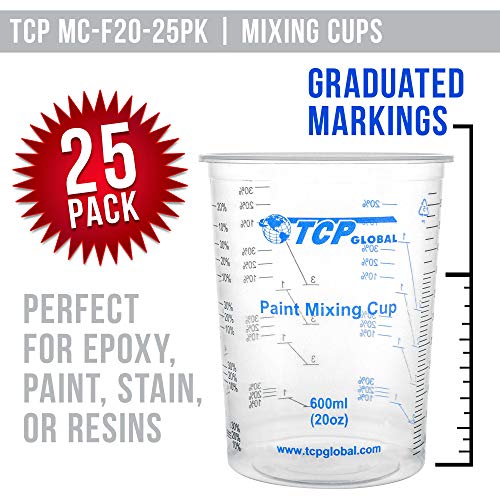 TCP Global 20 oz. (600ml) Graduated Plastic Mixing Cups - Box of 25