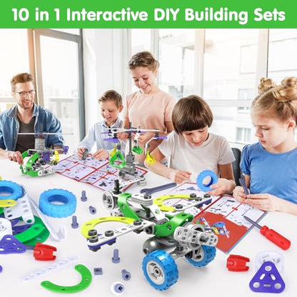 10 in 1 STEM Toys for 4 5 6 7 8+ Year Old Boy Easter Birthday Gifts Building Toys for Kids Ages 4-8 5-7 6-8 Educational Stem Activities for Boy 4-6 8-10 Erector Set Construction Creative Games