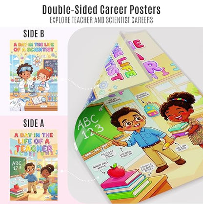 JELLY BEAN GENIUS Teacher and Scientist Poster for Kids – Laminated Double-Sided Community Helpers Career Wall Art & Educational Chart | STEM Career Classroom Decor 11x17 - size: 17"L x 11"W