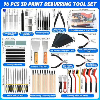 AOBOPLE 96 Pcs 3D Printer Tool Kit with Deburring Tool for FDM/SLA Printers - color: 96 Pcs