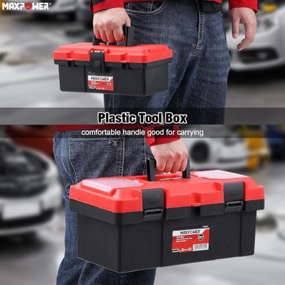 MAXPOWER 2-Pc Plastic Tool Box, 12" Small & 17" Portable Toolbox, Lockable - color: Red, size: 12" 17"