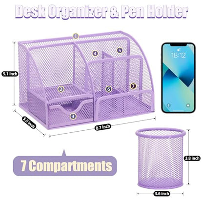 13-in-1 Office Desk Organizer Set for Back to School Supplies Accessories - color: Purple