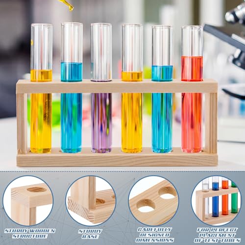 Wenqik 2 Pack Wooden Test Tube Rack, 6 Holes 15 mm Pine Wood Lab