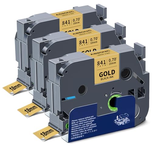 3-Pack 18mm 0.7" Black on Gold Label Tape Compatible for Brother Tze-841 - color: Black on Gold