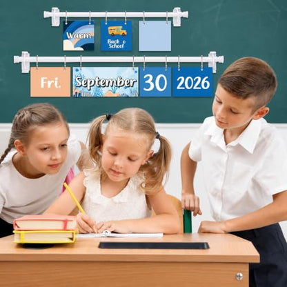 96 Cards Classroom Bulletin Board Decorations Set for Teachers,Flip Calendar with Holder for Classroom,Adjustable Calendar,Preschool Elementary Home Decor Supplies（Ocean Sea） - style: Ocean Sea