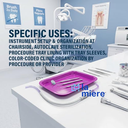 LA MIERE Dental Autoclavable Procedure Flat Tray Medical Instrument Set Up Flat Tray Size F - 9 5/8" W x 6 5/8" D x 7/8", Neon Purple - color: Neon Purple