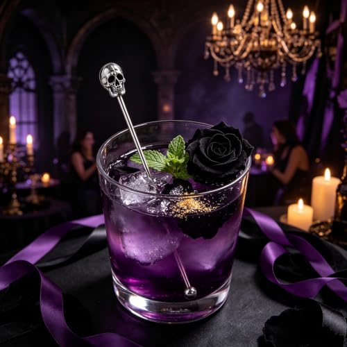 Homestia 6 Pcs 7.5'' Metal Stir Sticks, Cocktail Stirrers, Skull Halloween - color: Skull Series Silver