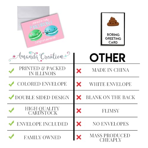 Amanda Creation Funny Wedding Card for Bride and Groom, 4x6 Blank Inside with Silver Envelope, Macaron Newlywed Congratulations Greeting - style: Macaron Cookie