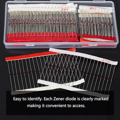34Values 680PCS 1/2W Zener Diode Kit 2V to 47V 0.5W Diodes Assortment Set