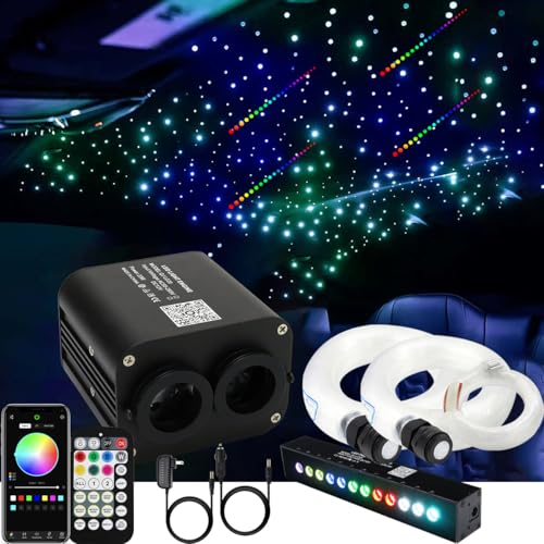 AZIMOM Dual Color 20w Twinkle Fiber Optic Starlight Headliner Kits1000pcs 0.03in 9.8ft, RGB Meteor Shooting Star, Sound Activated Remote APP Control Home Car Ceiling Décor - size: Meteor+1000pcs*0.03in*9.8ft