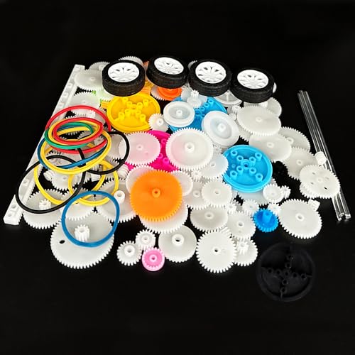 120PCS Plastic Gear Set Single Gear Motor Gear Accessories for DC Motor DIY Model Toys RC Car Truck Robot Gear Replacement Module 0.5 Gears Axle Tire Gear Belt Rack Belt Pulley DIY Set (120)