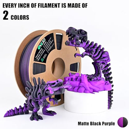 OVV3D Dual Color PLA Filament 1.75mm, Black Purple Matte PLA 3D Printer Filament, Multi Color Change 3D Printing Filament for Most FDM 3D Printer, Halloween Filament 1kg Spool - color: Matte Black Purple