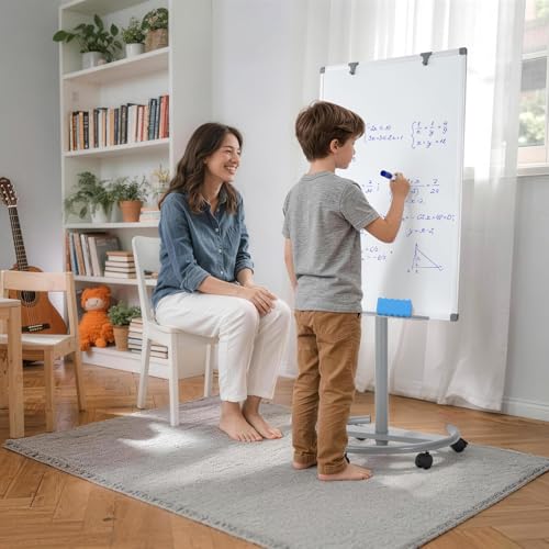 MAKELLO Rolling Whiteboard 36x24 in, Flip Chart Stand, Whiteboard on Wheels - color: D, size: 24"W x 36"H