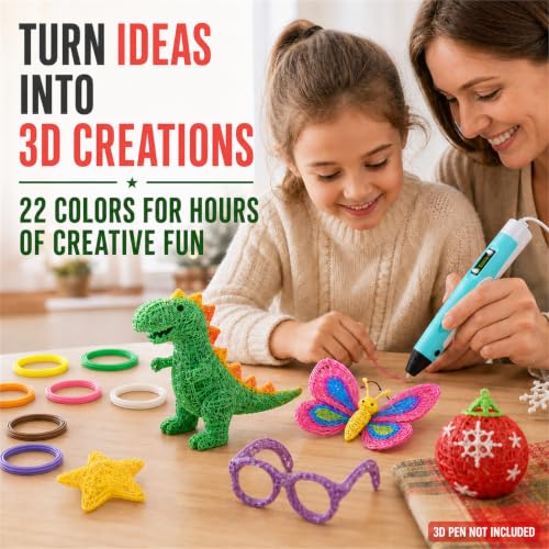 3D Pen Filament Refills, 22 Colors, 1.75mm PLA, 220 Feet - color: 10 Feet Each, 22 Colors