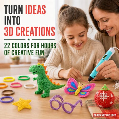 3D Pen Filament Refills, 22 Colors, 1.75mm PLA, 220 Feet - color: 10 Feet Each, 22 Colors
