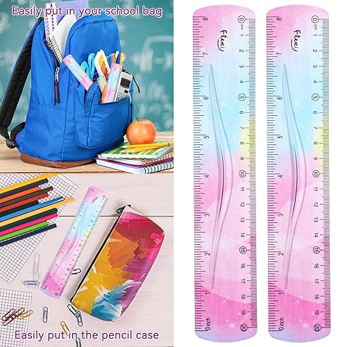 Grevosea 2 Pieces Flexible Ruler, 20cm/8inch Plastic Ruler Shatterproof Straight Edge Ruler Soft Bendable Ruler for School Classroom Office Kids & Adults (8inch) - size: 8inch