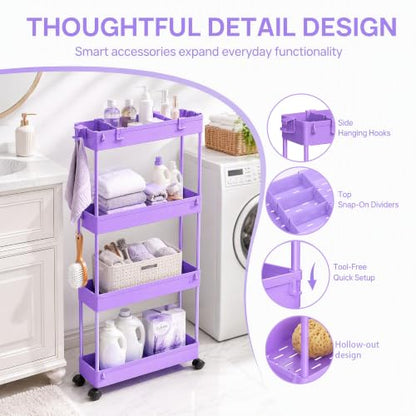 SPACELEAD Slim Storage Cart 3 Tier,Bathroom Organizer Rolling Utility,Mobile Shelving Unit Slide Out for Office, Kitchen, Laundry Room & Narrow Places,Purple - color: Purple