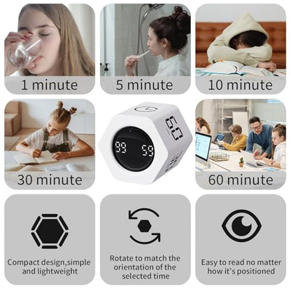 LUCKY TIME Flip Productivity Timer, 1, 5, 10, 30, 60 Min, Desk Cube Timer - color: White*2 Hexagon