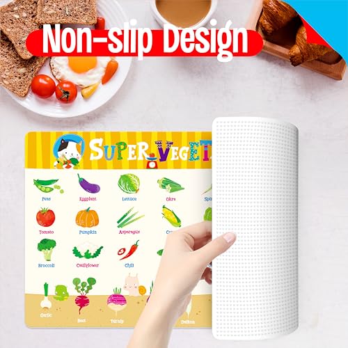 6 Pack Placemats for Kids, Non-Slip Washable Table Mats, Reusable Food Themed Dining Mats - Fruits, Vegetables, Snacks, Candies, Everyday Meal, Educational Placemats for Home, Classroom, Nursery - style: Food