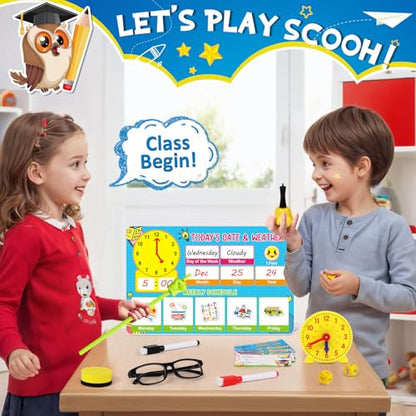 UOMTFAI Pretend Play Teacher Set, Kids Pretend Teacher Playset with Whiteboard Learning Clock Magnetic Numbers and Map Puzzles, Pretend Play Teaching Toys Learning Education Toys for Kids