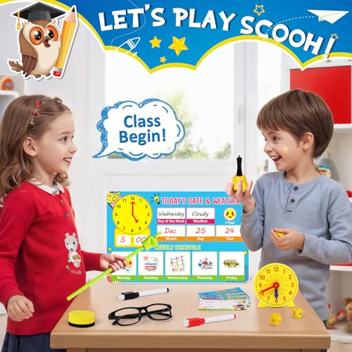 UOMTFAI Pretend Play Teacher Set, Kids Pretend Teacher Playset with Whiteboard Learning Clock Magnetic Numbers and Map Puzzles, Pretend Play Teaching Toys Learning Education Toys for Kids