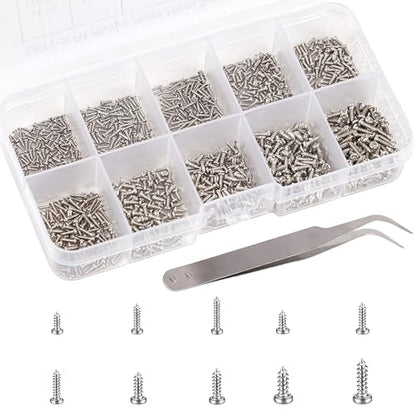 1200PCS Mini Screws Assortment Kit, M1/M1.2/M1.4/M1.7 Tiny Self-Tapping Screws with Tweezers, Micro Screws Set for Glasses, Watches, Electronics, Repairing