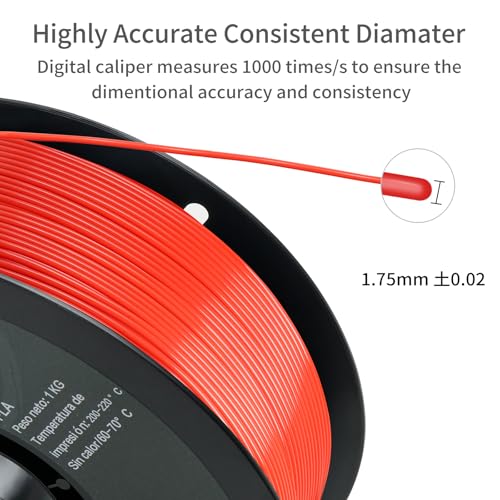 PLA 3D Printer Filament, Dimensional Accuracy +/- 0.02 mm, 1 kg Spool(2.2lbs), 1.75 mm，Red - color: 1kg Red