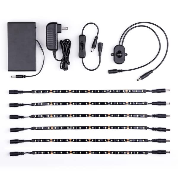 Gun Storage Solutions Gun Safe Light Kits - (6) 12 Inch LED Light Strands + Motion Sensor + Manual Switch + Battery Pack + AC Plug in Adaptor - style: Adhesive