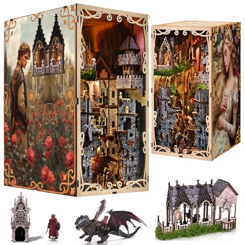 MiniCity Book Nook Kit - DIY Miniature House 3D Wooden Puzzle for Adult and Teens, Booknook Bookshelf Decor Scale Model Build with LED Light, Gifts for Family and Friends (Sleeping Beauty) - color: Sleeping Beauty