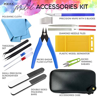 Testors Model Paint and Pixiss Model Accessory Kit - 10 Rich Enamel Paints - Fast Drying - Adheres to Plastic, Paper, Metal - Includes Essential Tools for Gundam, Model Cars, DnD Miniatures