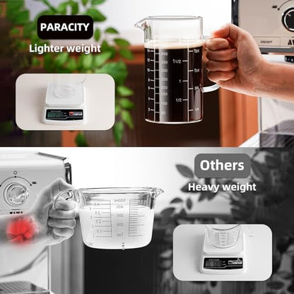 PARACITY 2 Cup Glass Measuring Cup, Liquid Measuring Cups with three Scale and V-Shaped Mouth, Glass Coffee Cups with Handle, Glass Beaker for Kitchen or Restaurant 500 ML (Pack of 2) - size: 500ml (Pack of 2)
