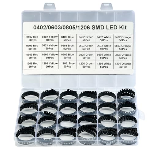 1200Pcs SMD LED Diode Kit,0402 0603 0805 1206 24 Values Assortment