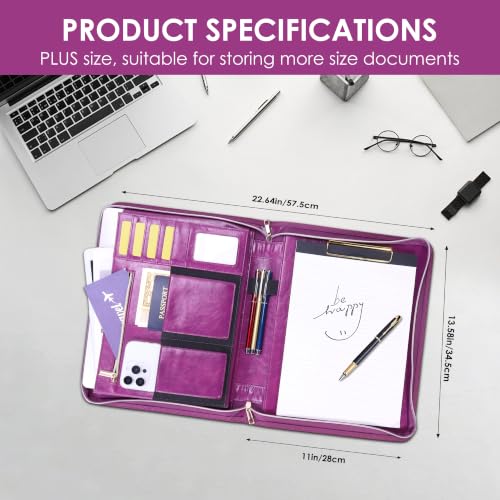 Portfolio Organizer Binder with Zipper, Padfolio for Women - color: Purple