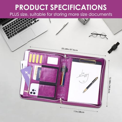 Portfolio Organizer Binder with Zipper, Padfolio for Women - color: Purple