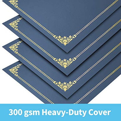 SUNEE 75pcs Certificate Kit, 25pcs Navy Blue Certificate Holders & 25pcs Letter Size Certificate Papers & 25pcs Gold Foil Award Seals for Diploma, Award, Accomplishment - color: Navy Blue