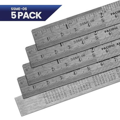 5 Pack | Pacific Arc, 6 Inch Stainless Steel Ruler with Inch/Metric Conversion Table. - style: 5 Pack | 6 in
