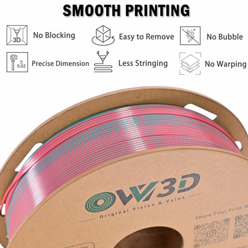 OVV3D PLA Filament 1.75mm, 3D Printer Filament Silk PLA Dual Color Filament, Sky Blue and Pink PLA Filament, Color Change Every Inch Filament 3D Printer Filament +/-0.02mm, 1kg/2.2lb - color: Dual-color Sky Blue+ Pink
