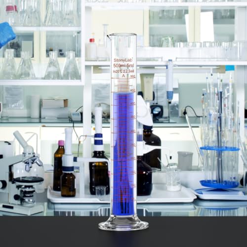 stonylab Class A Graduated Cylinder, 500 ml Borosilicate Glass High Precision Measuring Cylinder with Clear Scale and Stable Base for Laboratory Liquid Measurement - size: 500 ml